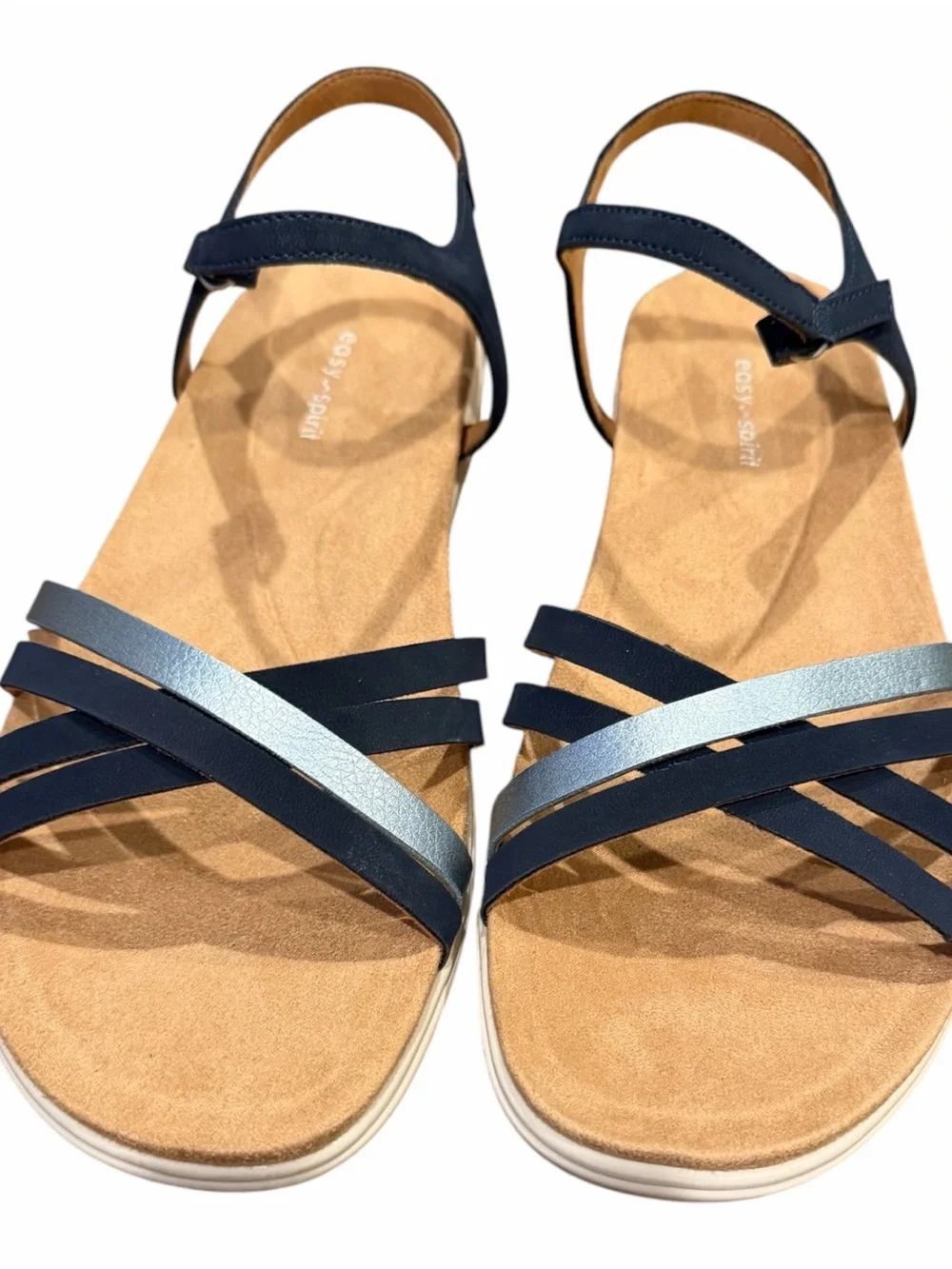 Easy Spirit Navy and Silver Cross-Strap Ankle Sandal